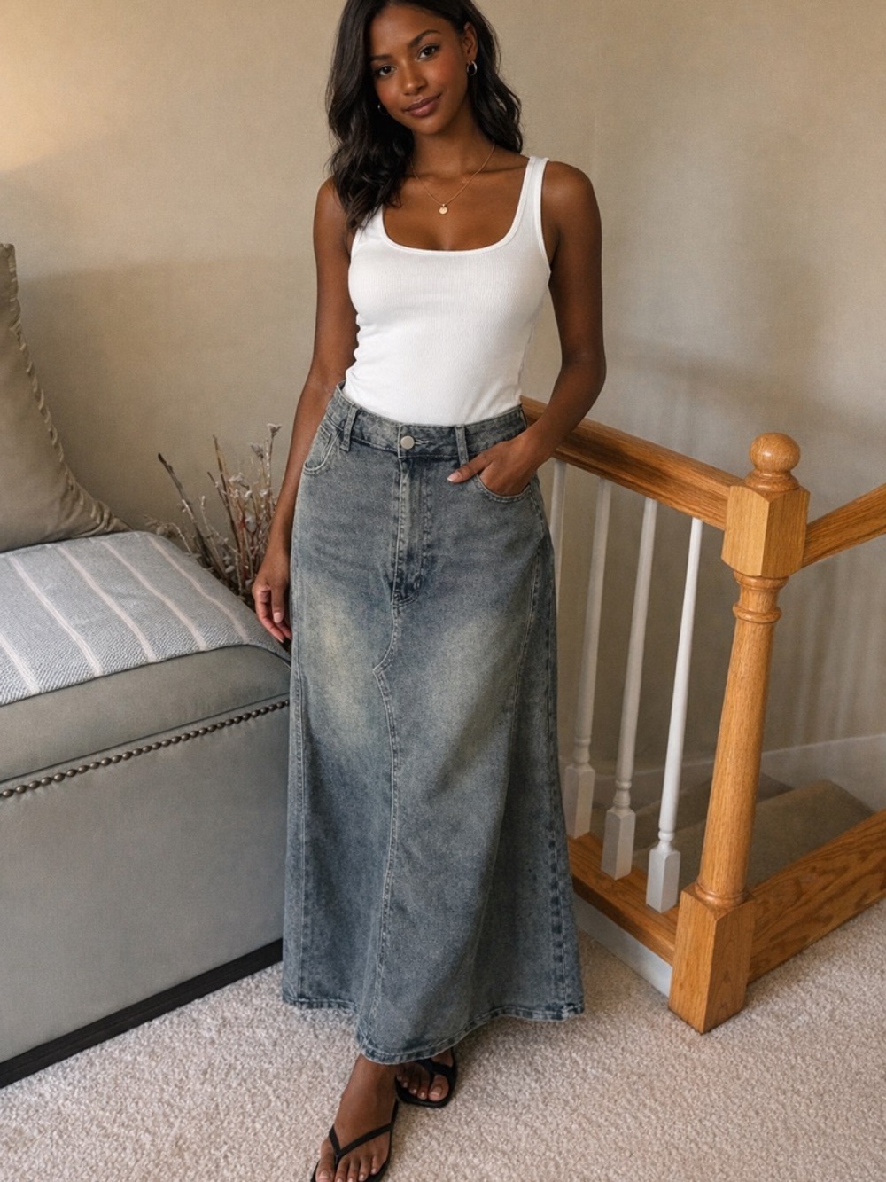 good time USA Denim Skirt in Faded Gray EUC